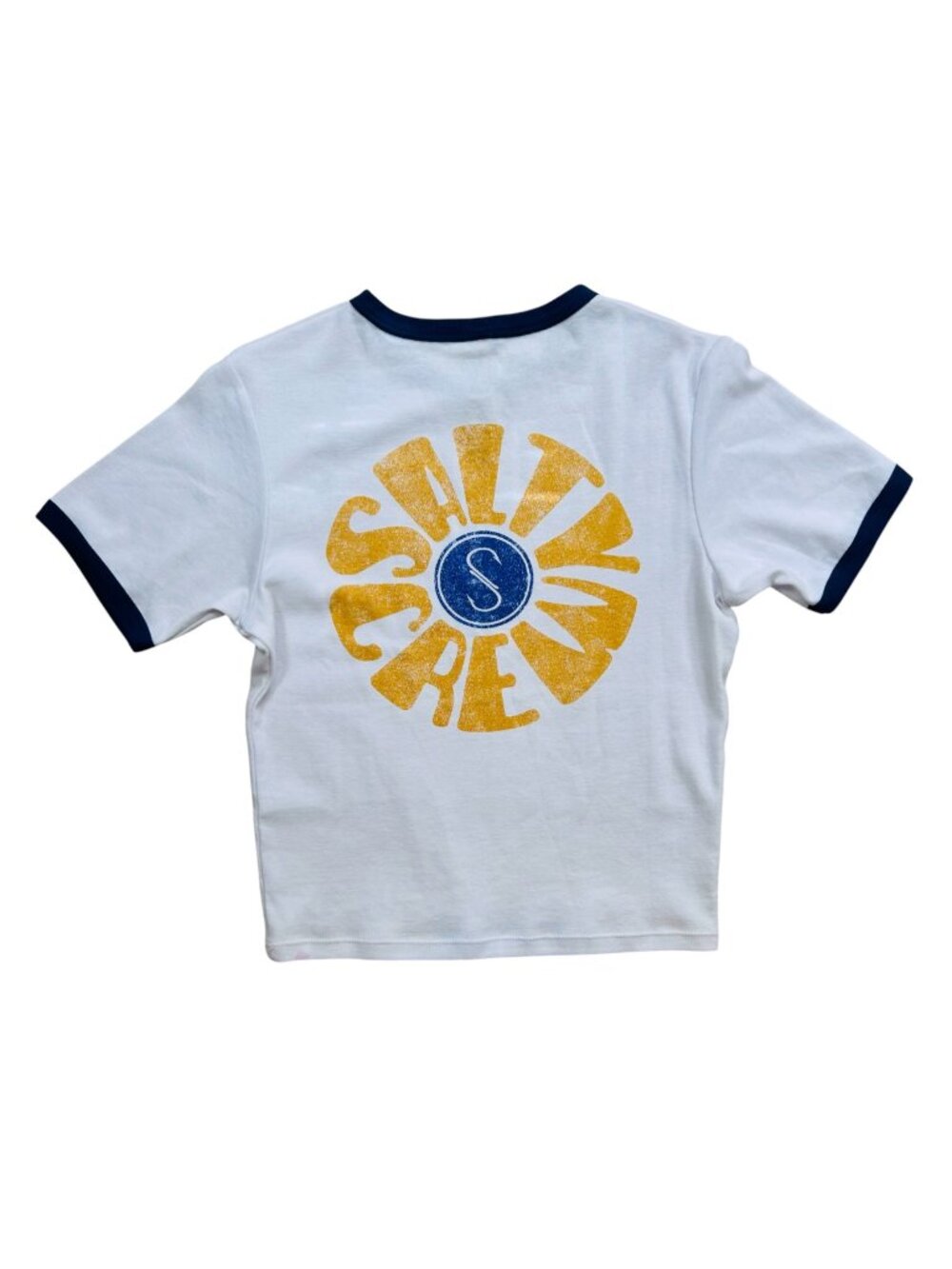 Salty Crew Ringer Tee Baby Crop Small Stretch Nautical Coastal